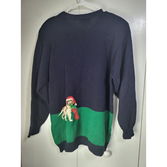 VTG 90s Susan Bristol Navy Santa's Workshop Embroidered Ugly Christmas Sweater L - Picture 7 of 8